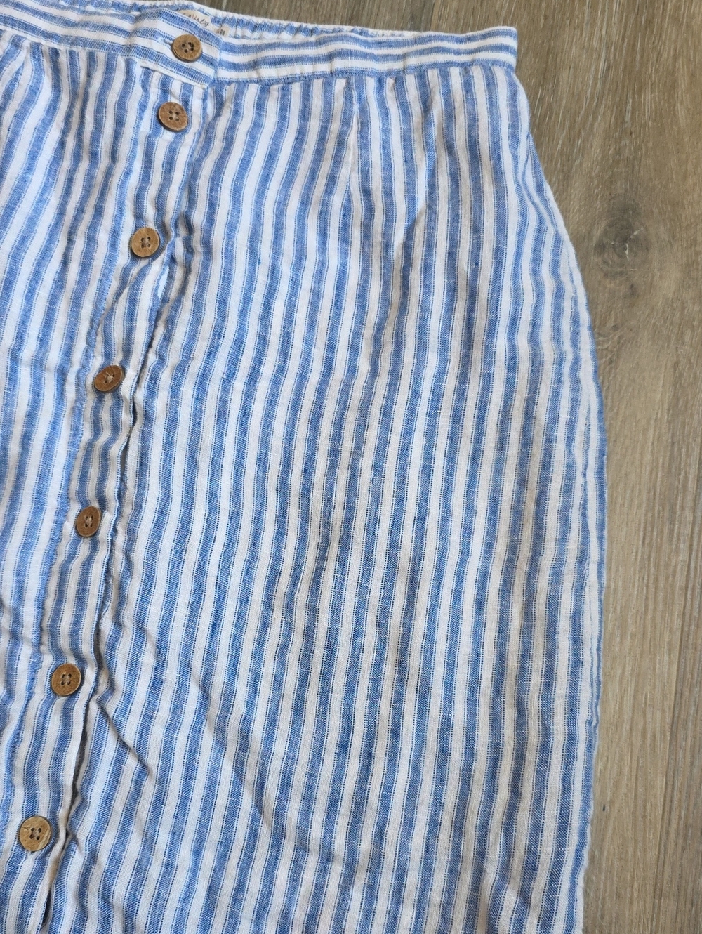Faherty Striped Button-Front Blue and White Linen Midi Skirt - Picture 6 of 16